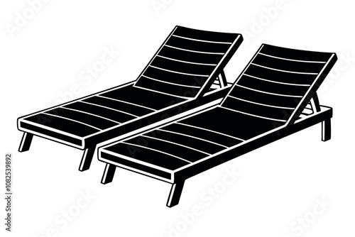  Poolside lounge chairs vector illustration.