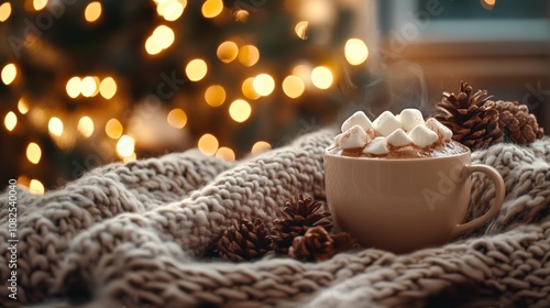 Wallpaper Mural Cozy Hot Chocolate with Marshmallows and Pine Cones in Winter Setting Torontodigital.ca