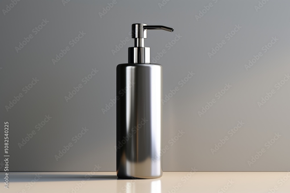 Elegant stainless steel soap dispenser showcasing matte and shiny surfaces with reflective details Elegant stainless steel soap dispenser showcasing matte and shiny surfaces with reflective details