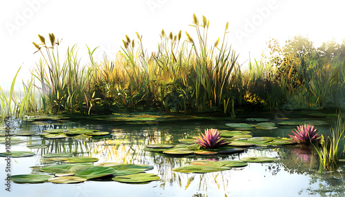 Serene wetland with aquatic plants