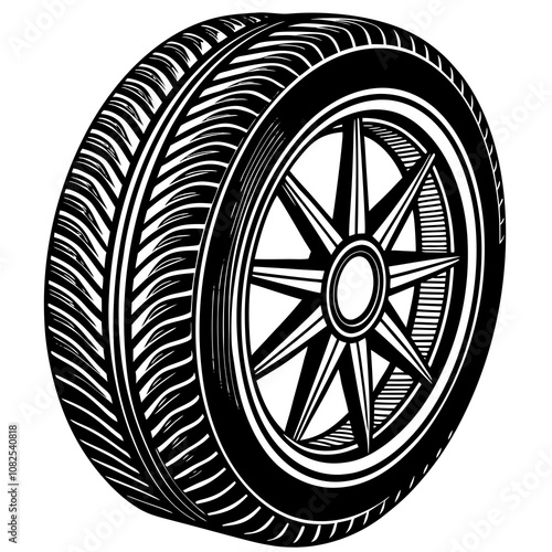 Single Car Tire on White Background