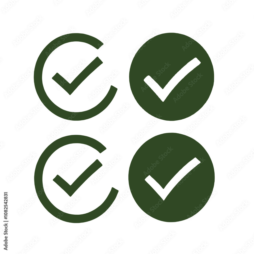 Four green and black checkmark icons, representing approval or confirmation Four green and black checkmark icons, representing approval or confirmation