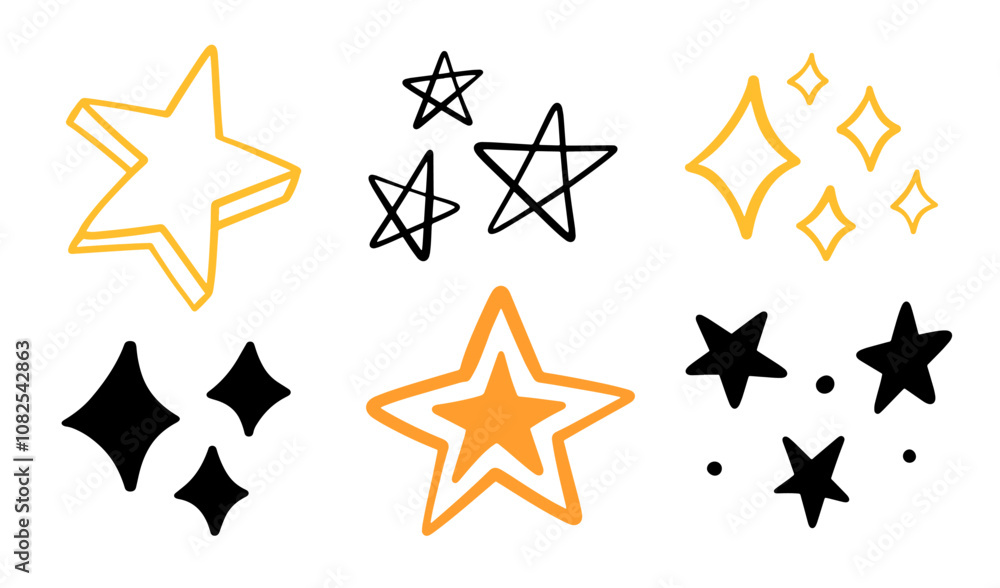 Scribble Stars Hand Drawn Doodle Shapes Set Scribble Stars Hand Drawn Doodle Shapes Set