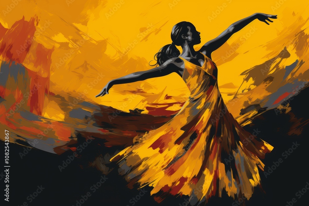 Elegant dance silhouette a striking black and gold illustration of a graceful dance move Elegant dance silhouette a striking black and gold illustration of a graceful dance move