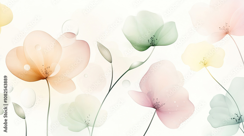Transparente Blütenblätter in Pastellfarben auf zartem Hintergrund Transparente Blütenblätter in Pastellfarben auf zartem Hintergrund
