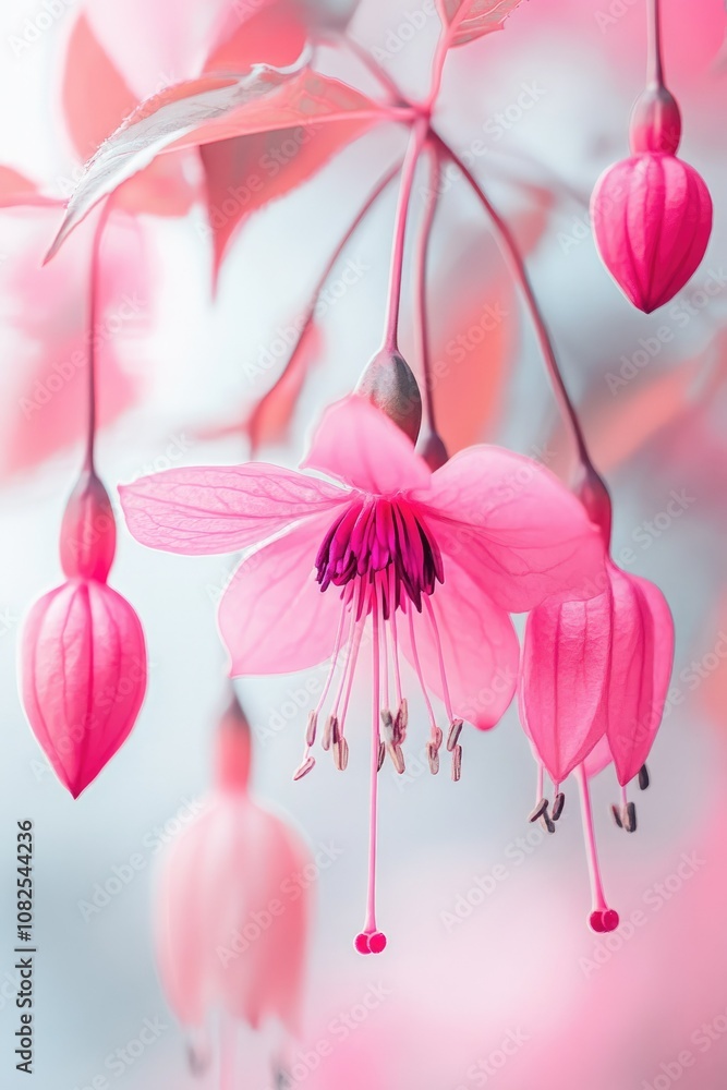 Fototapeta premium Vibrant Fuchsia Bloom. Elegant Watercolor Floral Illustration on White Background