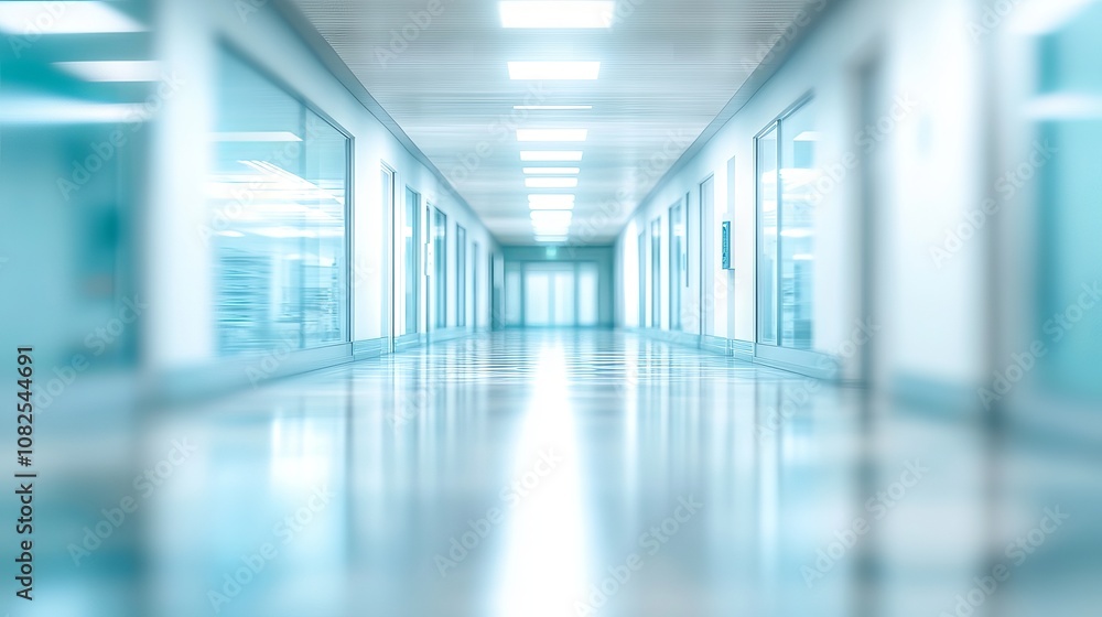 Abstract defocused technology and medical space background - modern business corridor or shopping mall with blurred hospital. Abstract defocused technology and medical space background - modern business corridor or shopping mall with blurred hospital.