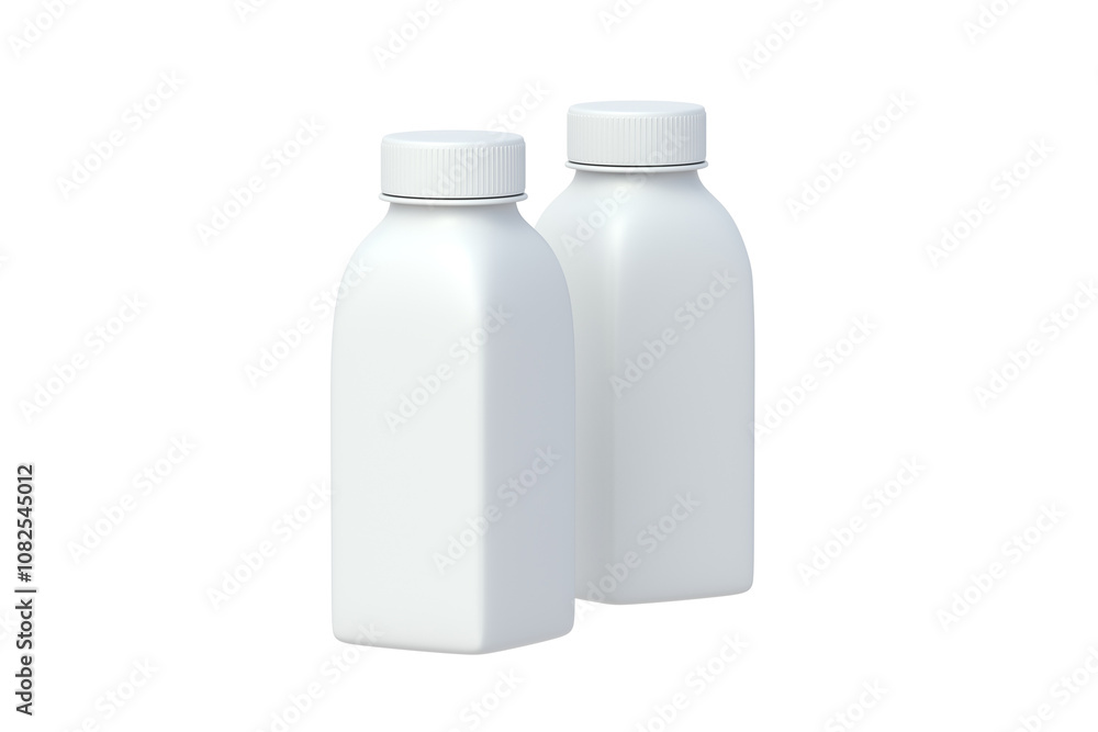 Two bottles for juice isolated on white background. Plastic container for liquid product. Blank packaging for beverage. 3d render Two bottles for juice isolated on white background. Plastic container for liquid product. Blank packaging for beverage. 3d render