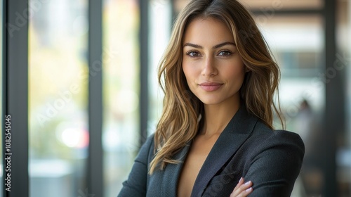 A confident woman presenting a business proposal in a sophisticated office conference room Her assertive posture and professional attire showcase her leadership skills A striking portrayal of 