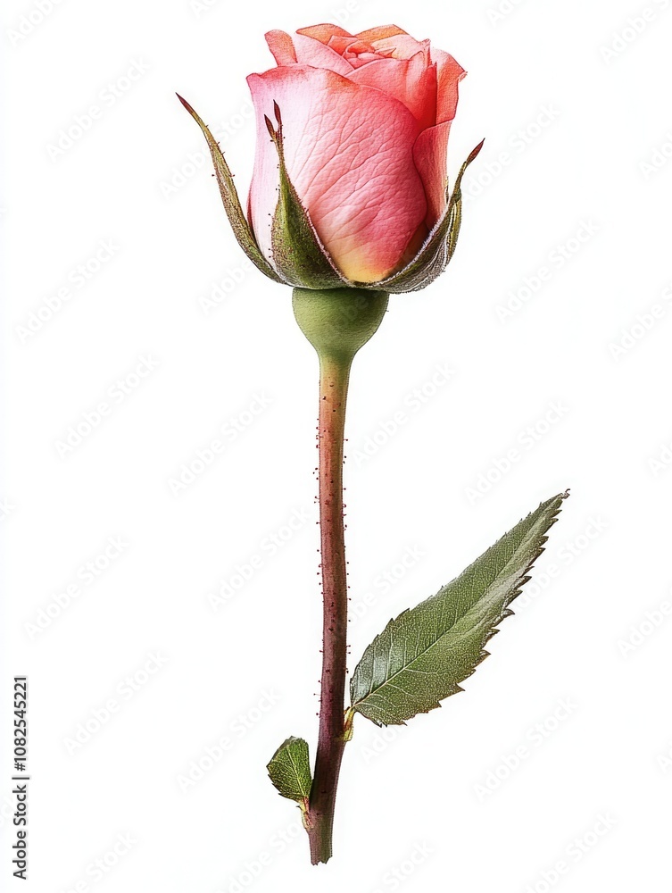 Fototapeta premium Watercolor Rose Bud Blossoming in Vibrant Pink Splendor