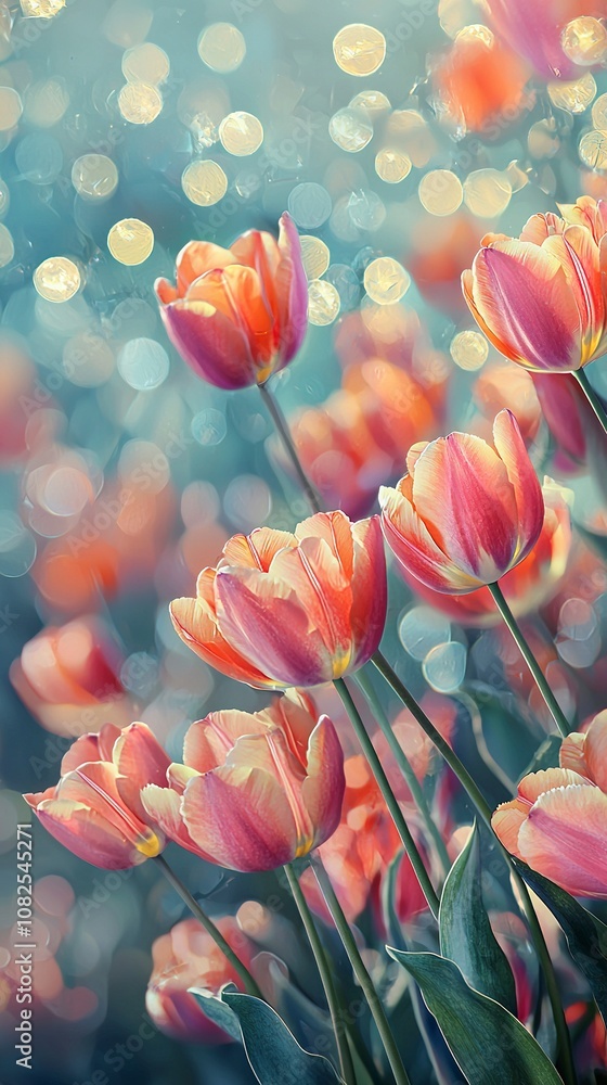 Fototapeta premium vivid bokeh background Tulip Field in Spring, ultra high definition image, photorealistic, 8k, generative ai