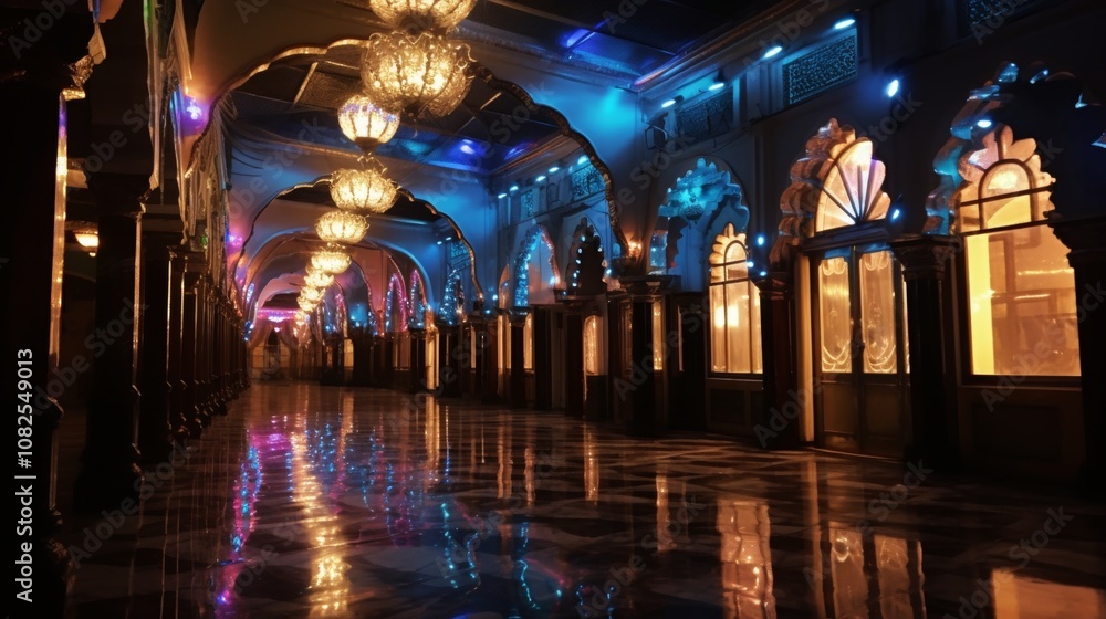 Obraz premium Exquisite mosque mosaics a detailed look at stunning patterns on walls and ceilings illuminated