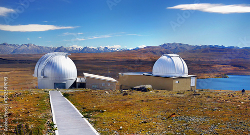 New Zealand Mt John astronomical  observatory on the hill near Lake Tekapo. South Island attraction photo