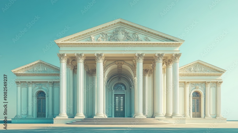 Obraz premium A grand neoclassical building with columns and intricate details.