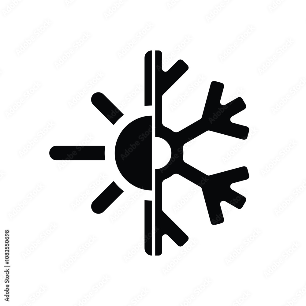 season icon. Signs all season long. Sun and snowflake together icon. Winter, summer and all weather. solid design style. vector design template season icon. Signs all season long. Sun and snowflake together icon. Winter, summer and all weather. solid design style. vector design template