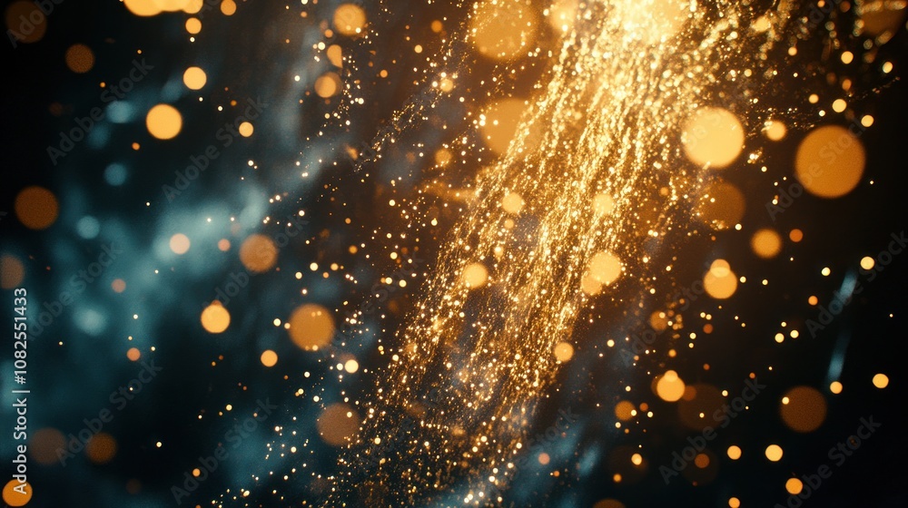 Golden Sparkles and Blue Haze Abstract Background