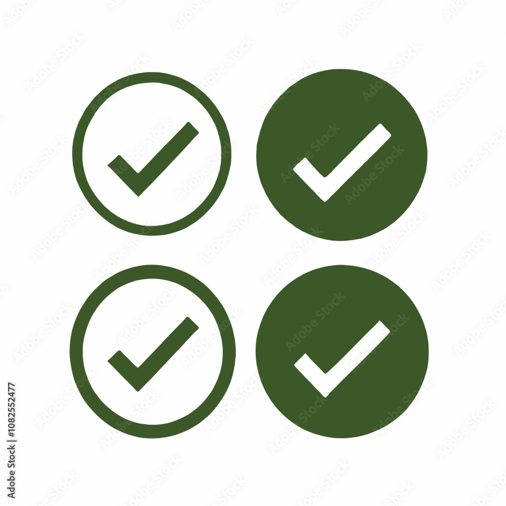 Four green and black checkmark icons, representing approval or confirmation Four green and black checkmark icons, representing approval or confirmation