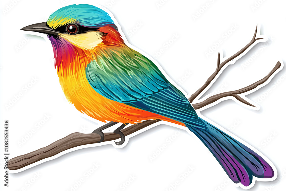 Obraz premium Flat cutout vector sticker of customizable bird with vibrant plumage, isolated on white background.
