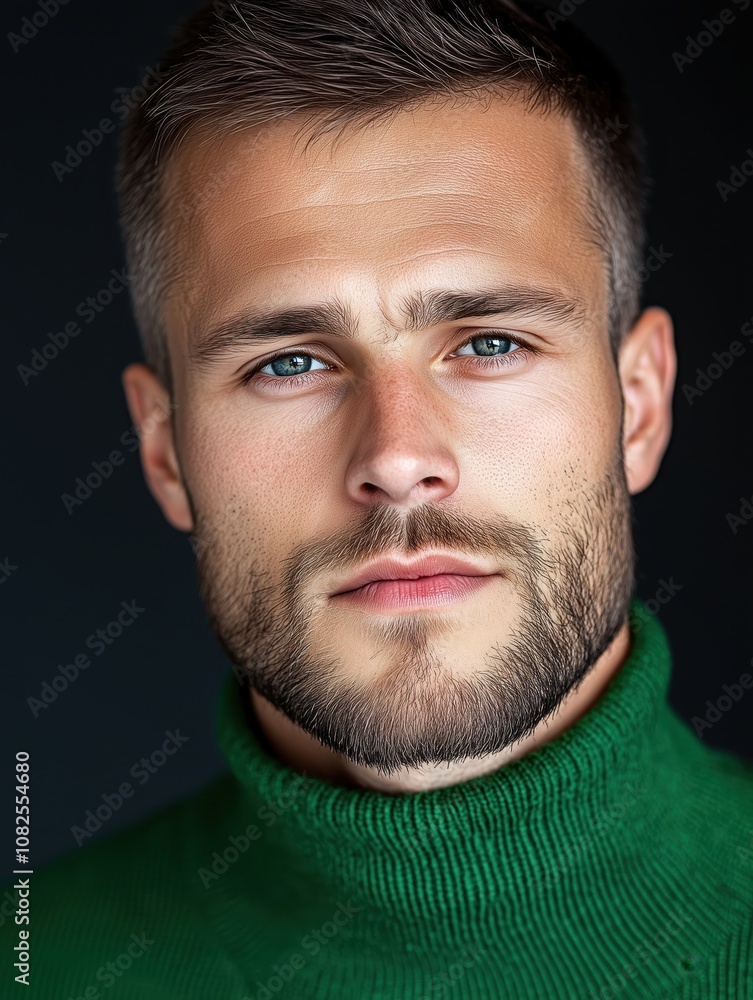 Portrait of a young Ukrainian man with a beard with a thoughtful expression, soft studio lighting on a dark background Portrait of a young Ukrainian man with a beard with a thoughtful expression, soft studio lighting on a dark background