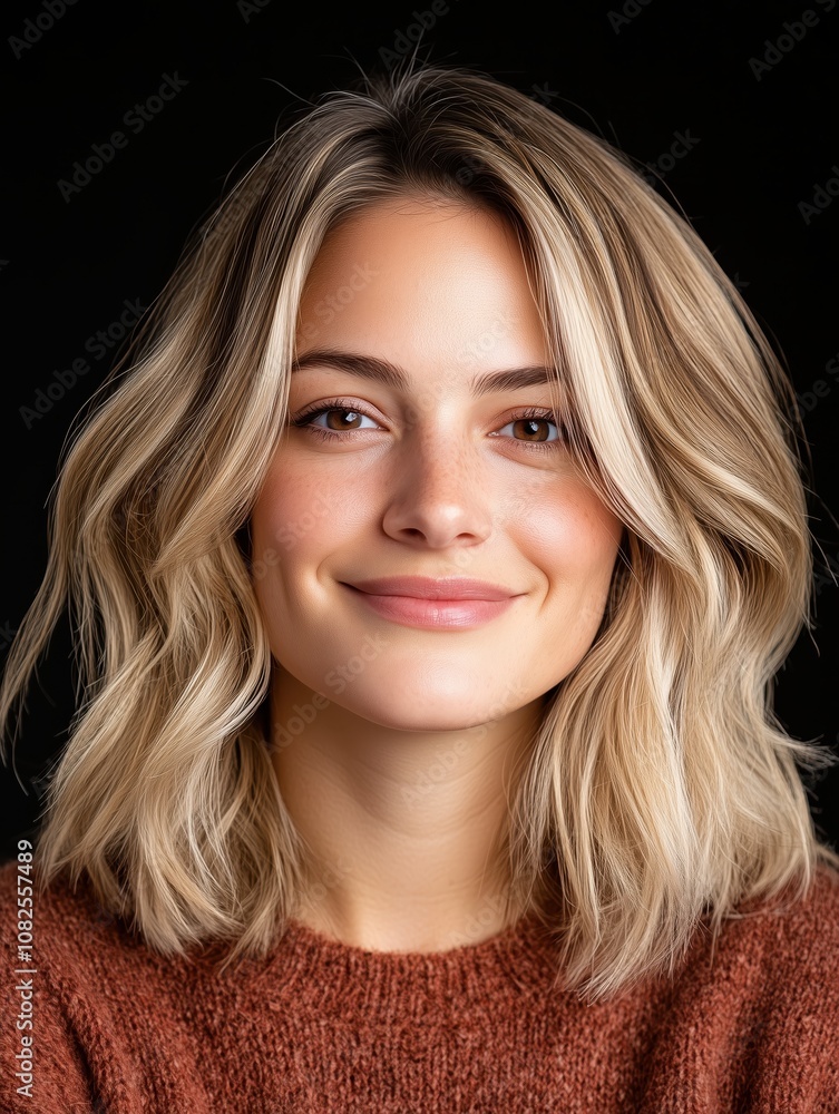 portrait of a young attractive American woman in a studio on a dark background portrait of a young attractive American woman in a studio on a dark background