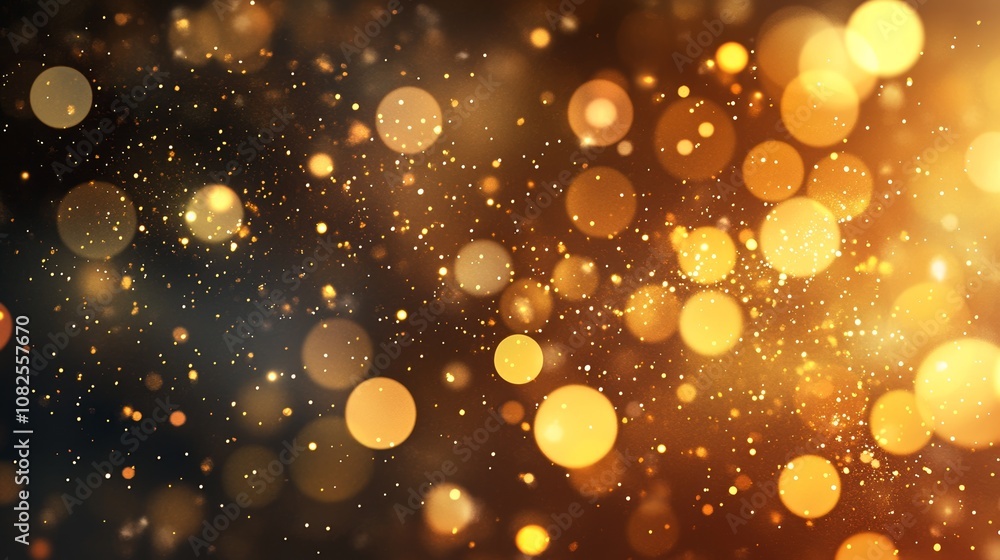 Golden Glitter Circle Lights Bokeh Effect on Warm Dark Background Golden Glitter Circle Lights Bokeh Effect on Warm Dark Background