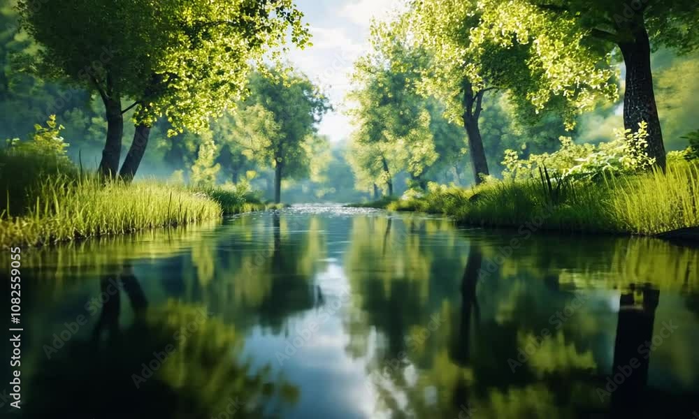 Calm river flowing through a dense forest Calm river flowing through a dense forest