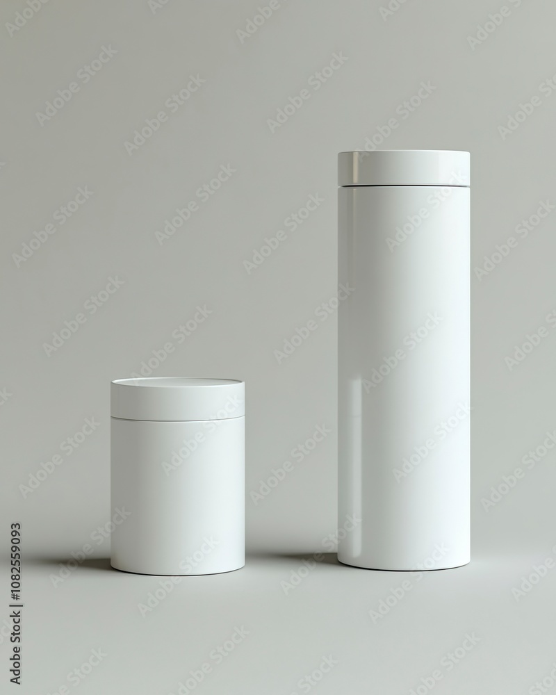white cylindrical conditioner small and shampoo tall white container, generative ai white cylindrical conditioner small and shampoo tall white container, generative ai