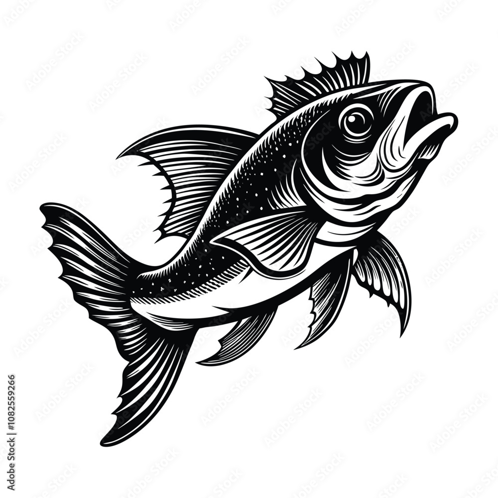 halibut fish design, labeled linocut vector silhouette illustration. halibut fish design, labeled linocut vector silhouette illustration.