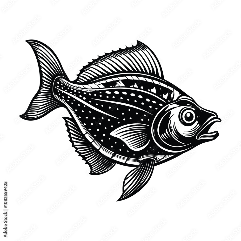 halibut fish design, labeled linocut vector silhouette illustration. halibut fish design, labeled linocut vector silhouette illustration.