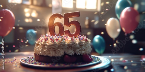 Birthday cake with number 65 photo