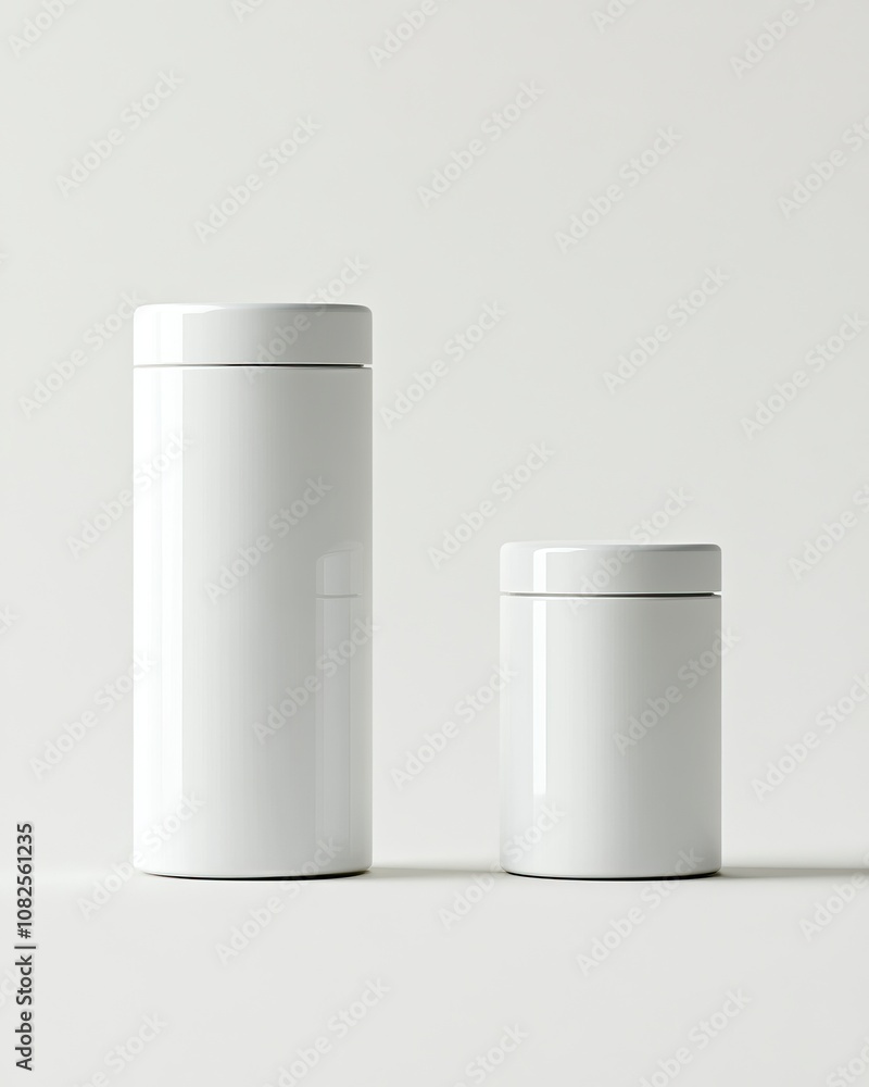 white cylindrical conditioner small and shampoo tall white container, generative ai white cylindrical conditioner small and shampoo tall white container, generative ai