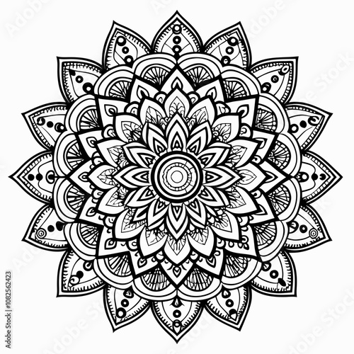 Colorful Mandala Design with Floral Patterns and Symmetrical Geometry