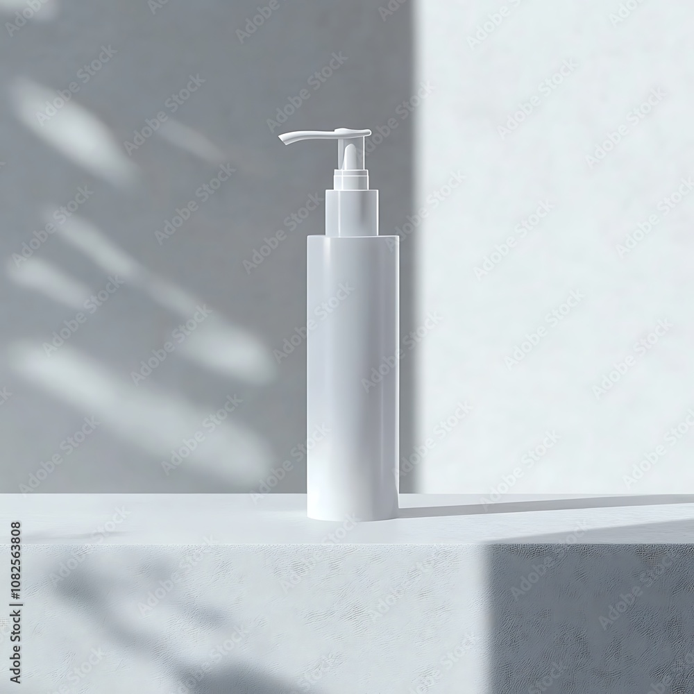 White Pump Bottle on White Surface with Shadow White Pump Bottle on White Surface with Shadow