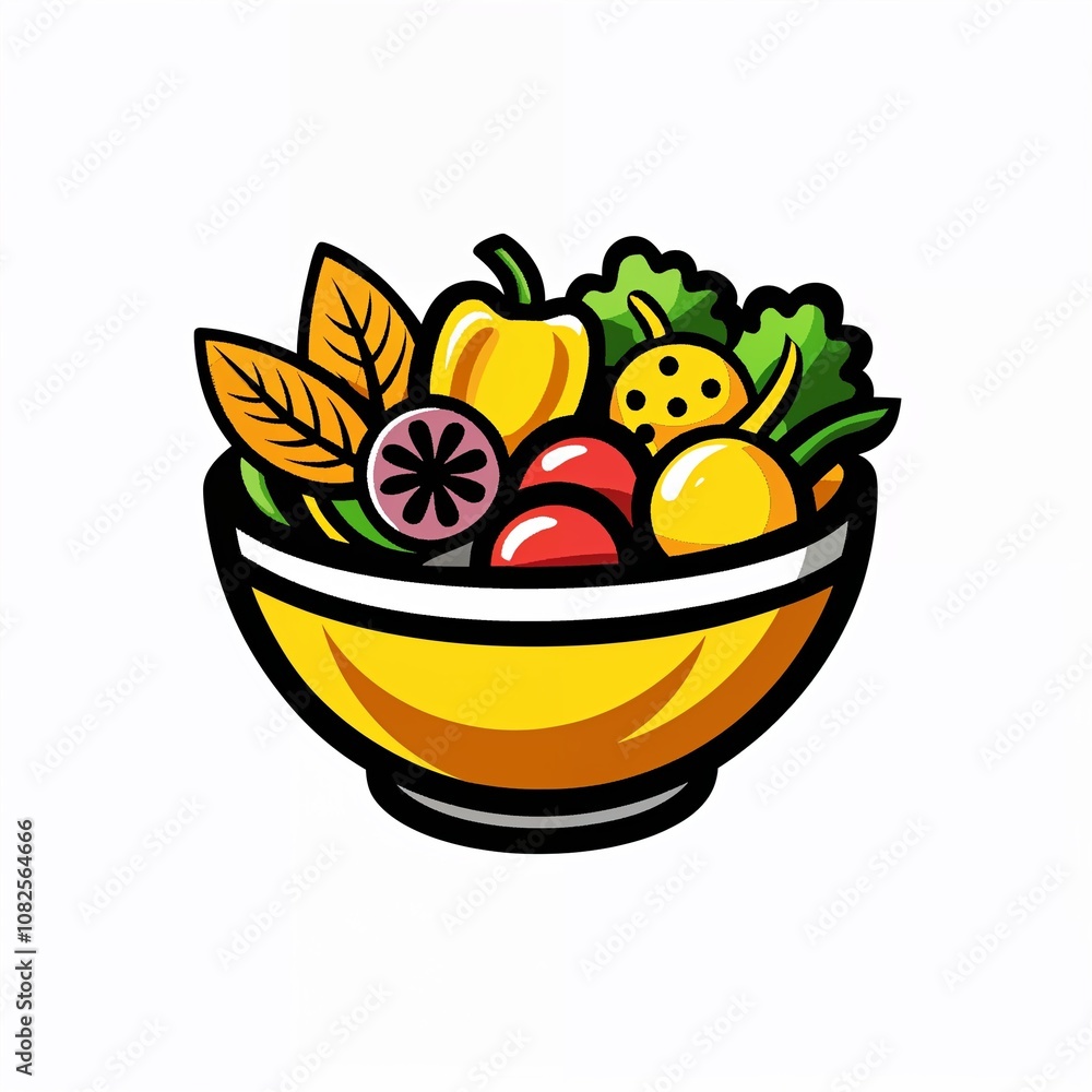 Colorful salad bowl with various fruits and vegetables in minimalist design for healthy eating Colorful salad bowl with various fruits and vegetables in minimalist design for healthy eating