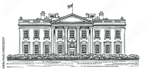 white house engraving black and white outline