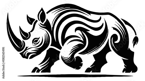 Wallpaper Mural rhino tribal engraving black and white outline Torontodigital.ca