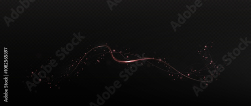 Gold curved light line, rope, spiral, tape. Smooth festive gold line png with light effects. Light golden Twirl png. Curve light effect of golden line.	
