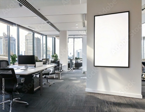 mock up poster in office space 