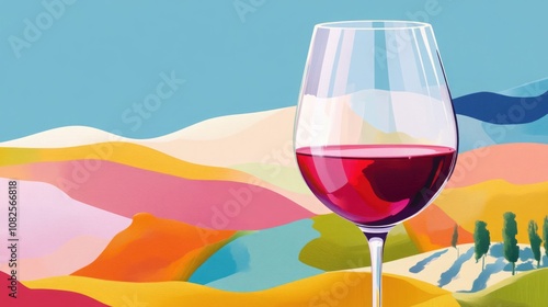 Beaujolais Nouveau Day Vibrant Wine Glass Illustration