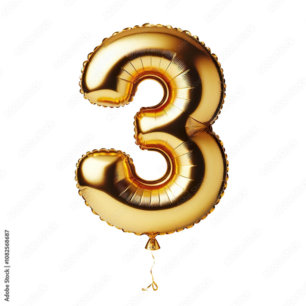 Golden Number Three Balloon Party Decoration isolated PNG Golden Number Three Balloon Party Decoration isolated PNG