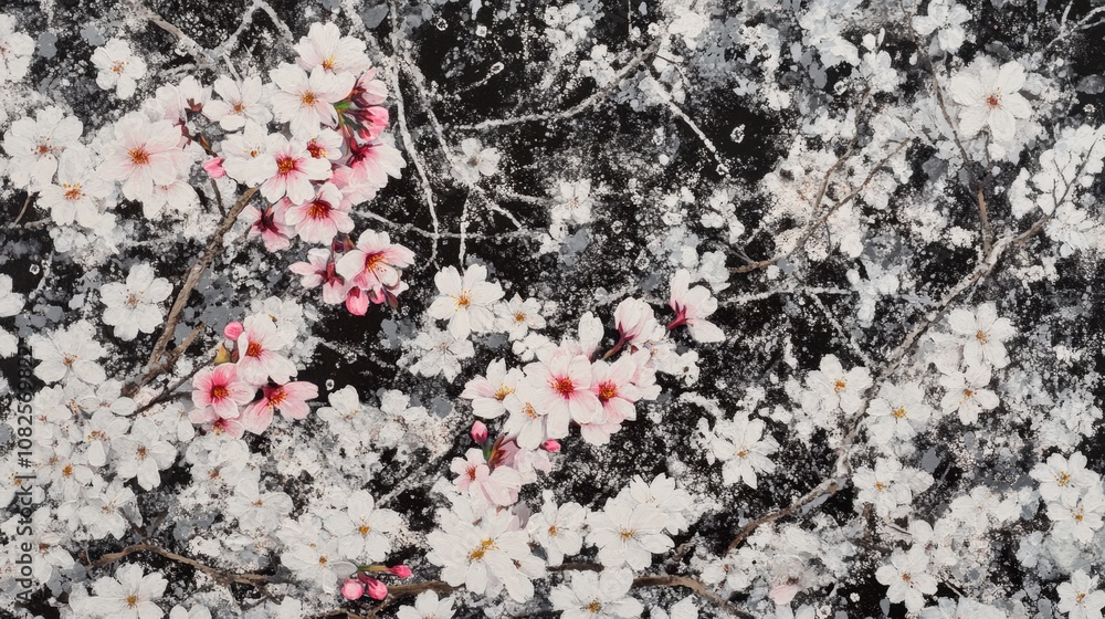 Delicate Cherry Blossoms on Dark Background