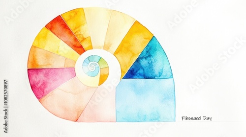Vibrant Fibonacci Spiral Celebrating Fibonacci Day in Watercolor