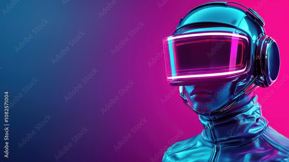 Cyber champion with holographic helmet, neon glow armor, virtual reality backdrop, 3D illustration Cyber champion with holographic helmet, neon glow armor, virtual reality backdrop, 3D illustration