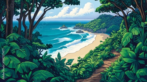 Serene Coastal Landscape with Lush Greenery