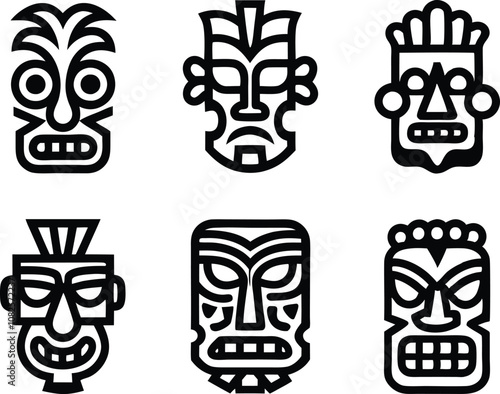 collection of aztec mask icon vector historic tribal mask