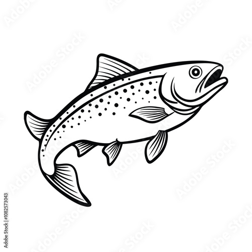 trout fish design, labeled line art vector silhouette illustration.