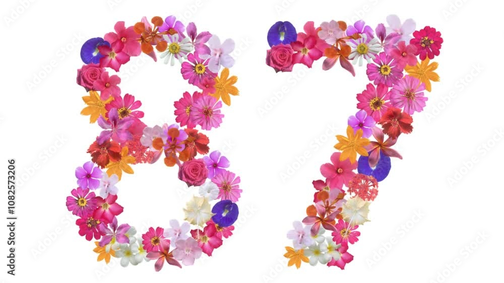 87, Video of numbers formed from growing flowers, suitable for birthday, anniversary and commemoration templates. 87, Video of numbers formed from growing flowers, suitable for birthday, anniversary and commemoration templates.