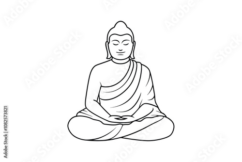 Bodhisattva Line Art Vector - Minimalist Black & White Spiritual Outline, Sacred Buddhist Design, Meditation Art