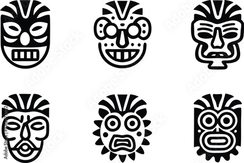 collection of aztec mask icon vector historic tribal mask