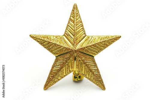 Golden star with glitter texture isolated on white